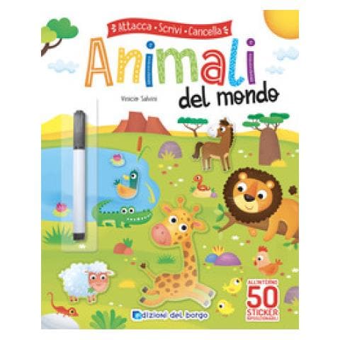 Vinicio Salvini - Animali del mondo. Attacca scrivi cancella. Ediz. a colori. Con pennarello cancellabile. Con Adesivi - Foto 1