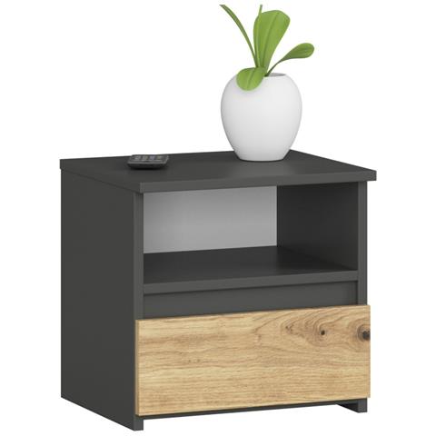 Comodino CL1, 1 cassetto, 40x35x40 cm, Colore Grigia Grafite e Quercia Artisan - Foto 1