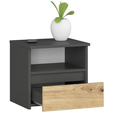 Comodino CL1, 1 cassetto, 40x35x40 cm, Colore Grigia Grafite e Quercia Artisan - Foto 2