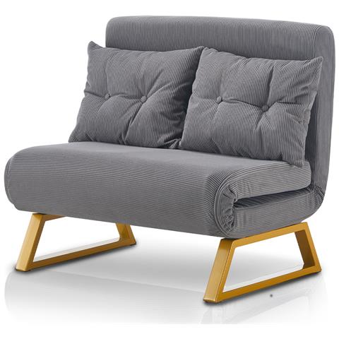 Poltrona Letto Reclinabile 2 Posti Chaise Lounge In Velluto Convertibile Grigio - Foto 5