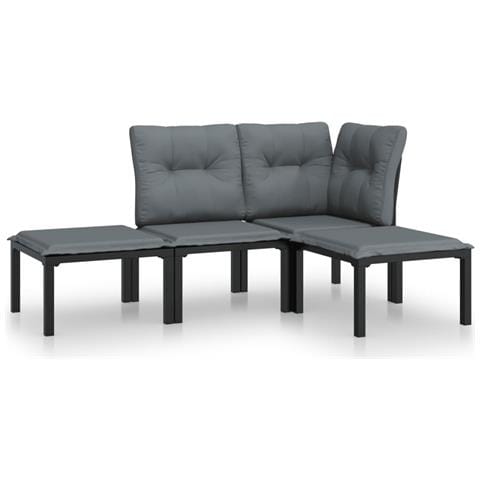 Set Salotto Da Giardino 4 Pz Nero E Grigio In Polyrattan - Foto 1