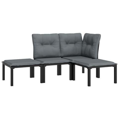 Set Salotto Da Giardino 4 Pz Nero E Grigio In Polyrattan - Foto 2