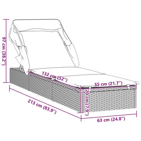 Lettino Con Tetto Pieghevole Nero 213x63x97 Cm Polyrattan - Foto 2