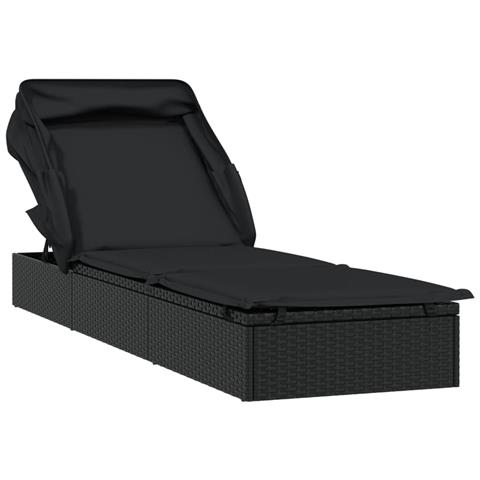 Lettino Con Tetto Pieghevole Nero 213x63x97 Cm Polyrattan - Foto 1