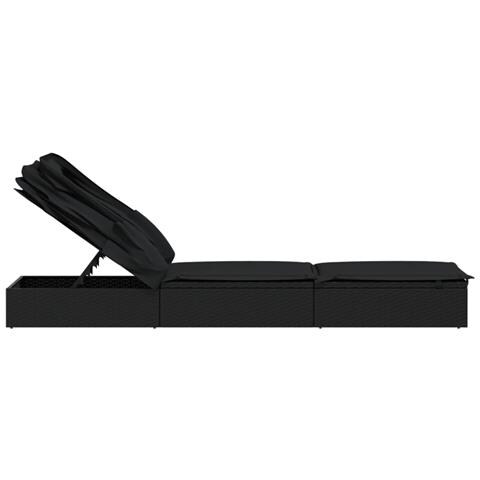 Lettino Con Tetto Pieghevole Nero 213x63x97 Cm Polyrattan - Foto 10