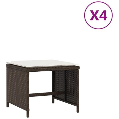 Sgabelli Giardino Con Cuscini 4pz Marroni 40x40x35cm Polyrattan - Foto 2
