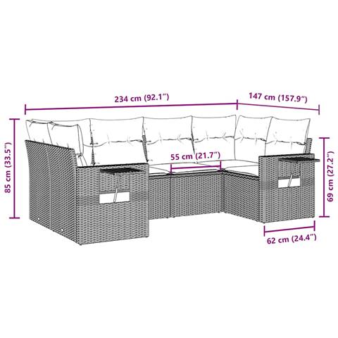 Set Divano da Giardino 6 pz con Cuscini Marrone in Polyrattan - Foto 2