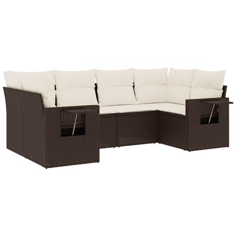 Set Divano da Giardino 6 pz con Cuscini Marrone in Polyrattan - Foto 1