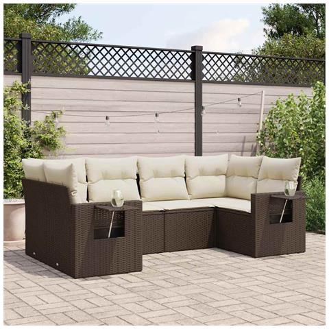 Set Divano da Giardino 6 pz con Cuscini Marrone in Polyrattan - Foto 3