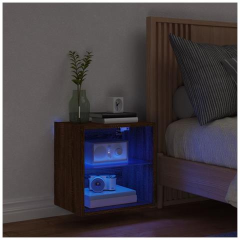 Comodino Con Luci Led A Parete Rovere Marrone - Foto 3