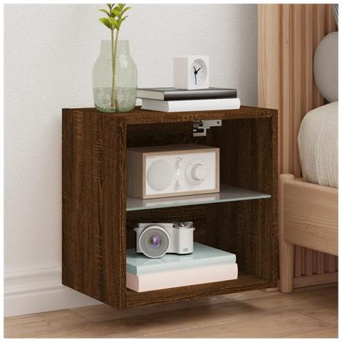 Comodino Con Luci Led A Parete Rovere Marrone - Foto 1