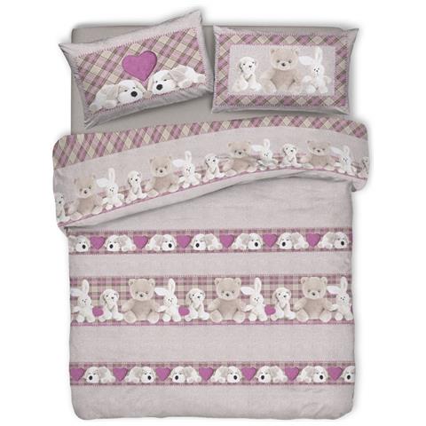 Copripiumino Sacco Piumone Pensieri Delicati Cotone Disegno Peluches Singolo Rosa - Foto 1