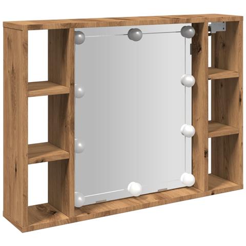 Mobile a Specchio LED Rovere Artigianale 76x15x55cm Multistrato - Foto 1