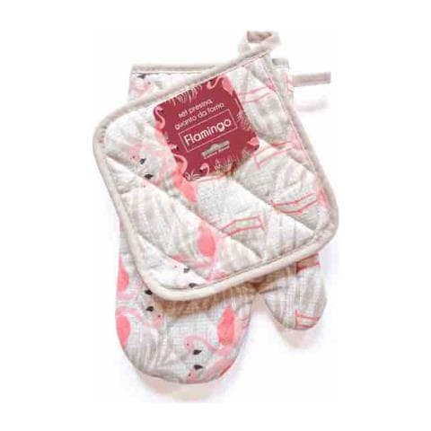 Set Presina E Guanto Da Forno Flamingo In Cotone - Foto 1