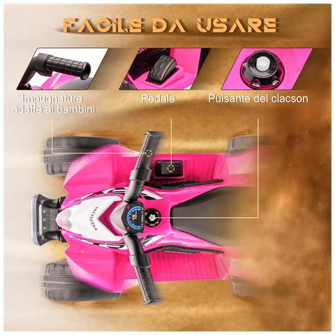 Quad Elettrico per Bambini 18-36 Mesi con Luci LED, Clacson e Pedali, 65.5x38.5x43.5 cm, Rosa - Foto 2