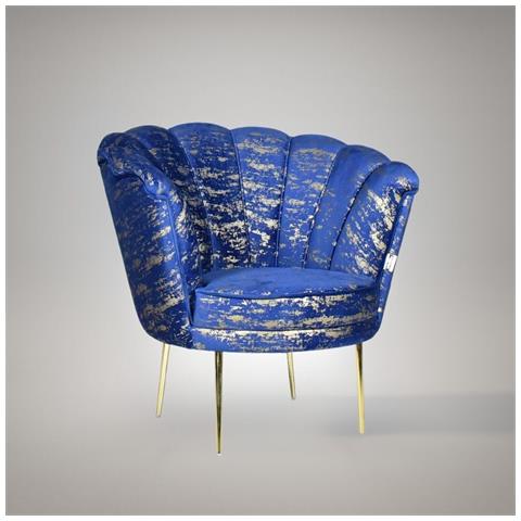 Poltrona Orel In Velluto Blu Con Fantasia Oro Arya Gold 24 Bordo Blu E Piedini Oro - Foto 1