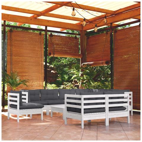Lusso Casadino -  Set Divani Da Giardino 10 Pz Con Cuscini Bianchi Legno Di Pino - Foto 8