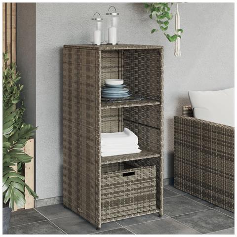 Armadietto Portaoggetti Giardino Grigio 50x55x115cm Polyrattan - Foto 8