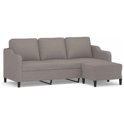 Divano a 3 Posti con Poggiapiedi Tortora 180 cm in Tessuto - Foto 1