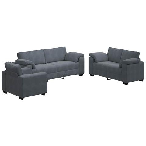 Set di Divani 3 pz con Cuscini Grigio Scuro in Velluto - Foto 1