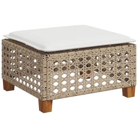 Sgabello Giardino con Cuscino Beige 63,5x56x32 cm in Polyrattan - Foto 1