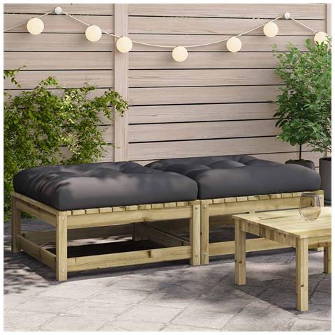Poggiapiedi Giardino con Cuscini 2pz Legno Impregnato di Pino - Foto 2