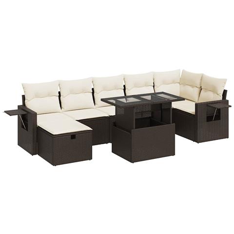 Set Divani da Giardino 8 pz con Cuscini Marrone in Polyrattan - Foto 1