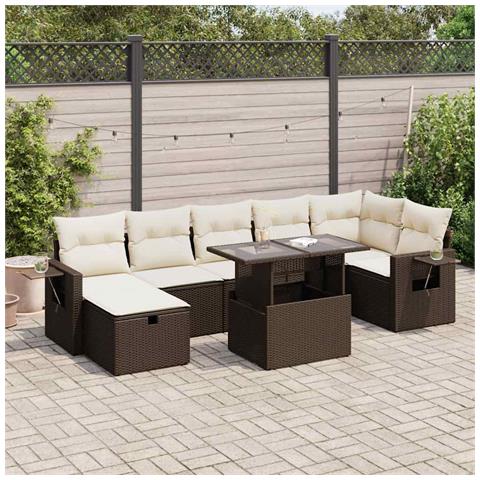 Set Divani da Giardino 8 pz con Cuscini Marrone in Polyrattan - Foto 2