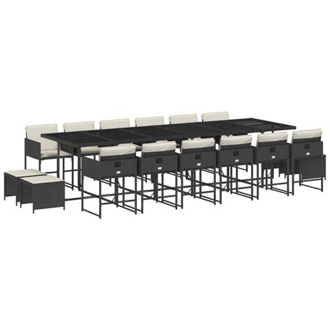 Set da Pranzo da Giardino 17 pz con Cuscini Nero in Polyrattan - Foto 1