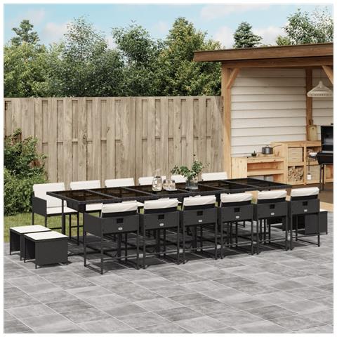 Set da Pranzo da Giardino 17 pz con Cuscini Nero in Polyrattan - Foto 2
