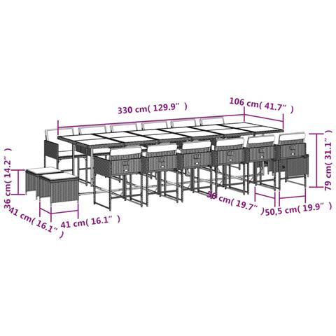 Set da Pranzo da Giardino 17 pz con Cuscini Nero in Polyrattan - Foto 6