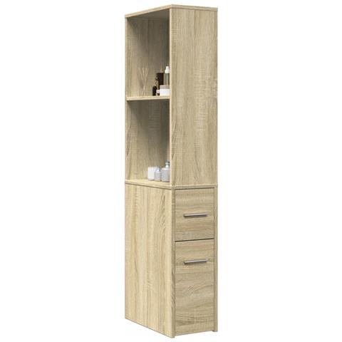 Armadietto da Bagno Stretto con Ruote Rovere Sonoma Truciolato - Foto 2