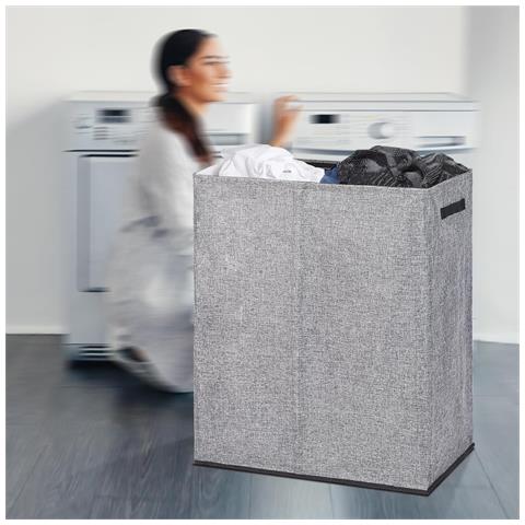 Cesto Portabiancheria 150l Doppio Pieghevole Con Coperchio Sacchi Rimovibili Grigio - Foto 5
