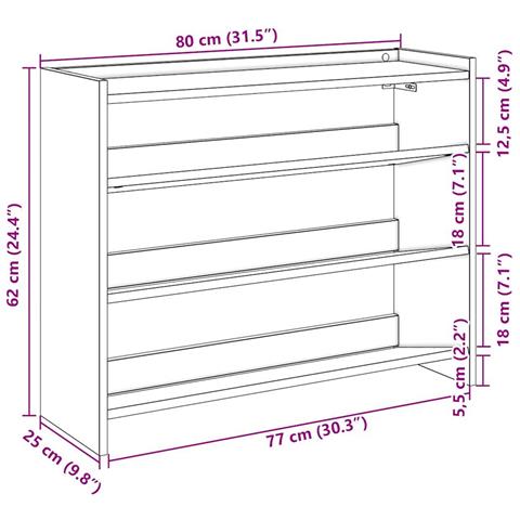 Scarpiera Grigio Sonoma 80x25x62 cm in Legno Multistrato - Foto 9