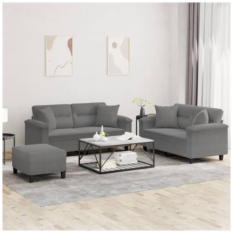 Set Divani 3 pz con Cuscini Grigio Scuro in Tessuto Microfibra - Foto 2
