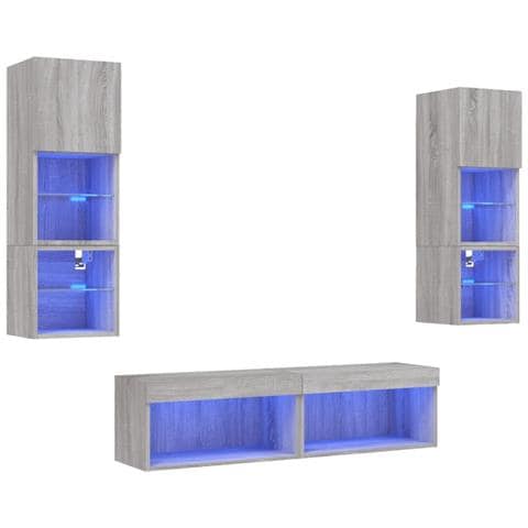 Mobili TV a Muro con LED 6pz Grigio Sonoma Legno Multistrato - Foto 1