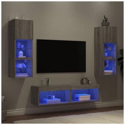 Mobili TV a Muro con LED 6pz Grigio Sonoma Legno Multistrato - Foto 2
