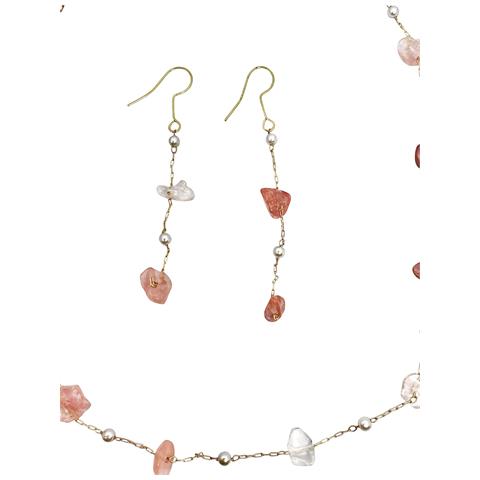 Set Di Collana E Orecchini In Quarzo Rosa Naturale Irregolare - Foto 2