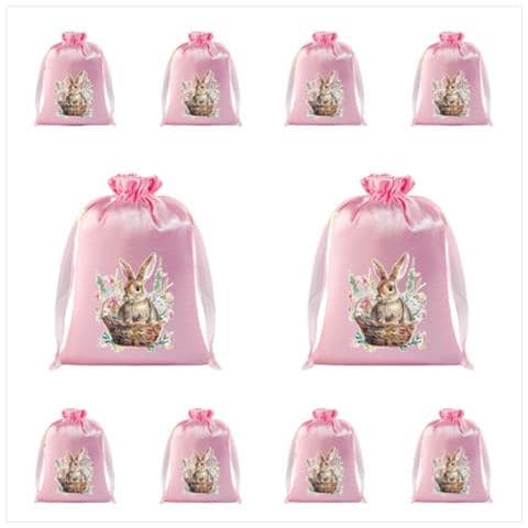Set Di 10 Sacchetti Di Caramelle Pasquali - Sacchetti Regalo In Seta Con Coulisse Per Bomboniere E Dolcetti Pasquali Pink - Foto 1