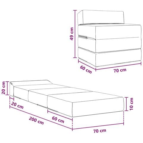 Divano Letto Pieghevole Grigio Chiaro 200 x 70 x 10 cm Tessuto - Foto 9