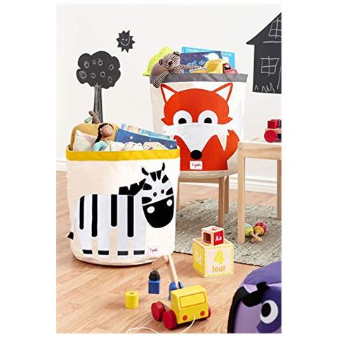 3 Germogli Ubnzeb Cotton Canvas Cesto Di Immagazzinaggio Portagiochi All'e Portaoggetti, 17 ""diam. X 17-1 / 2"" H, Multicolore (zebra)  - Foto 3