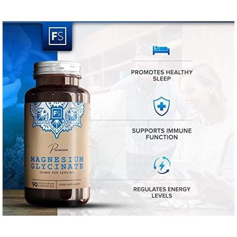 Fs Magnesio Glicinato Capsule 1250mg Di Glicinato Fornire 250mg Di Puro Elemental Magnesio Per Dose 90 Caps Vegan Magnesio Supplemento Non Ogm Dairy Gluten Free Made In Uk - Foto 2