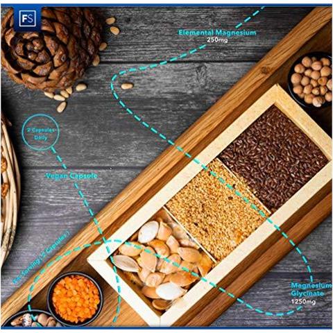 Fs Magnesio Glicinato Capsule 1250mg Di Glicinato Fornire 250mg Di Puro Elemental Magnesio Per Dose 90 Caps Vegan Magnesio Supplemento Non Ogm Dairy Gluten Free Made In Uk - Foto 4