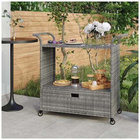 Carrello Da Bar Con Cassetto Grigio 100x45x97 Cm In Polyrattan - Foto 9