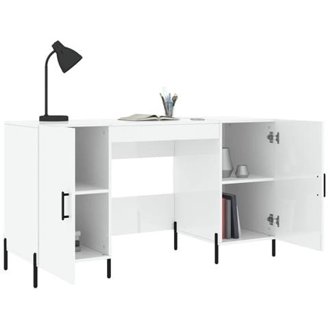 Scrivania Bianco Lucido 140x50x75 Cm In Legno Multistrato - Foto 2