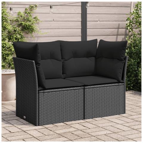 Divano Da Giardino Con Cuscini A 2 Posti Nero In Polyrattan - Foto 1