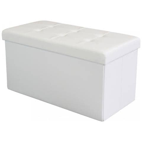 Pouf Contenitore Rettangolare In Ecopelle Bianco - Foto 1