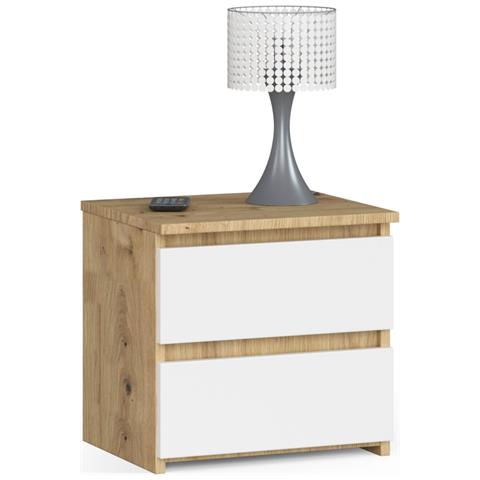 Comodino CL2, 2 cassetti, 40x35x40 cm, Colore Quercia Artisan e Bianco - Foto 1
