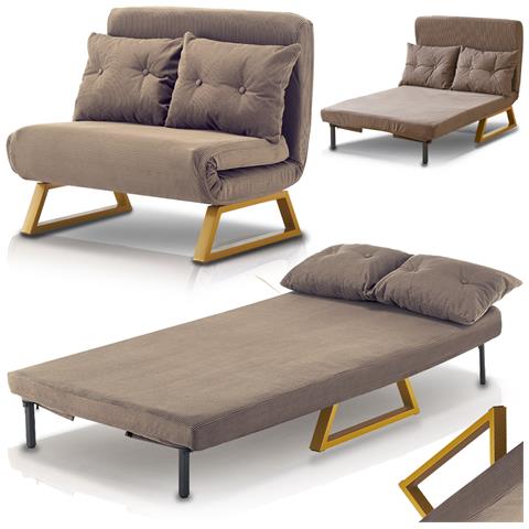 Poltrona Letto Reclinabile 2 Posti Chaise Lounge In Velluto Convertibile Marrone - Foto 1
