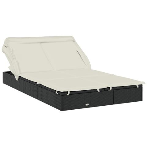Lettino Doppio Tetto Pieghevole Nero 213x118x97cm In Polyrattan - Foto 1